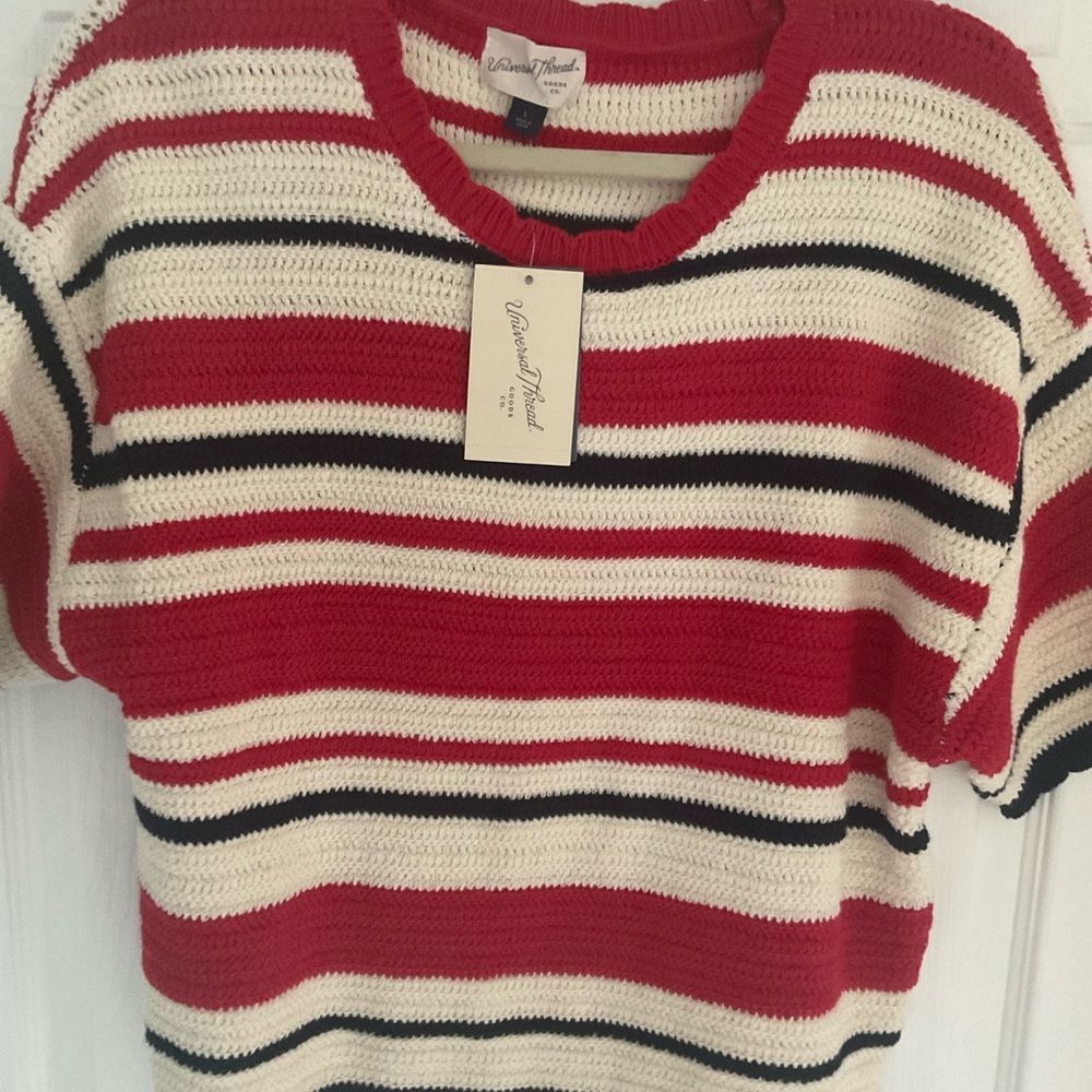 NWT Universal Thread Red/Navy Striped Crewneck Knit Pullover Sweater Size Large - Picture 3 of 7